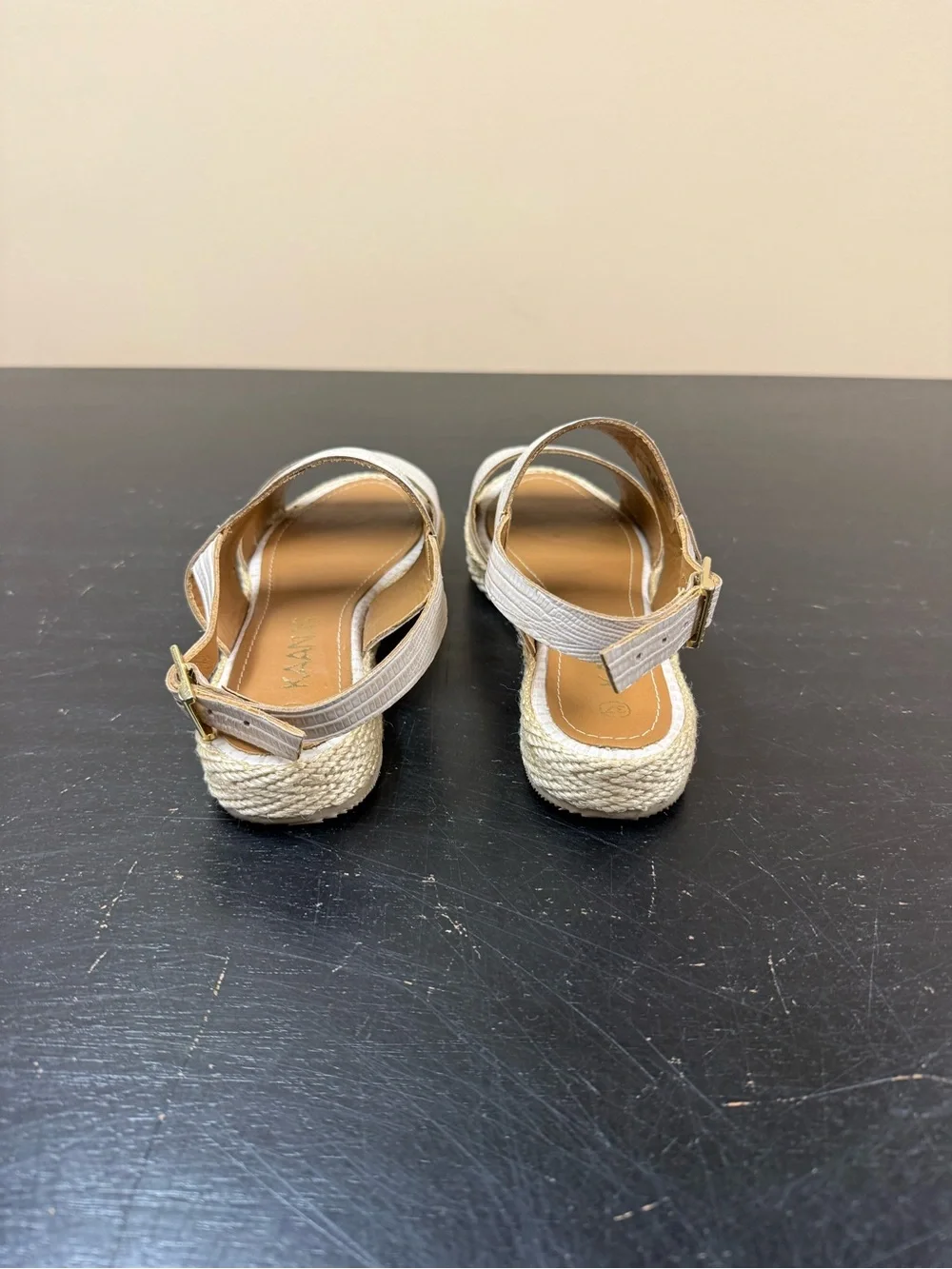 Kaanas Cream Textured Platform Espadrille Sandals